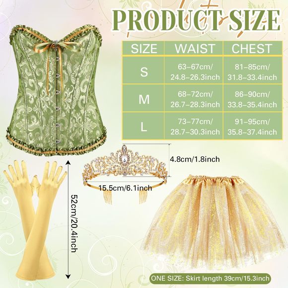 4 Pcs Halloween Princess Costumes Women Green Fairy Princess Costume Corset🐦 - Picture 2 of 7